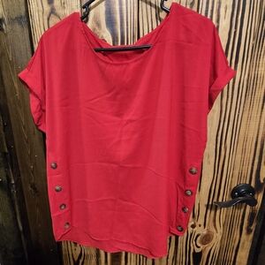 SHEIN Red Button-Accent Blouse